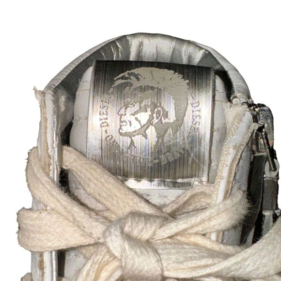 Diesel D-String Plush High Top Sneaker Women's 8.5 White Silver Leather Side Zip - Picture 4 of 10